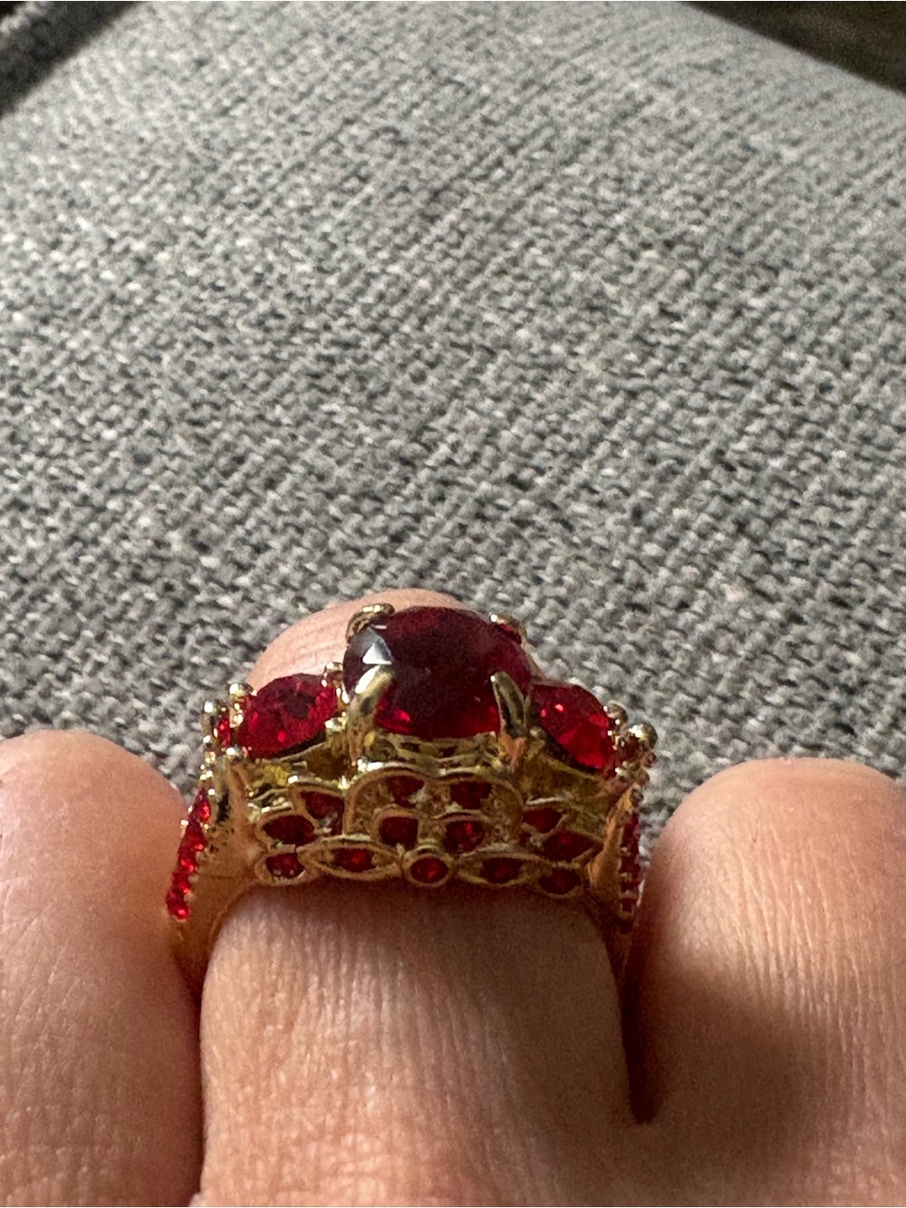 Gold-Plated Red Crystal Cocktail Ring - Women Jewelry size 8